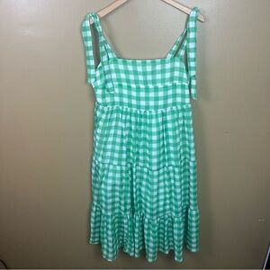 mudpie Gingham Plaid Green Midi Dress Picnic Cottage Core Women's Large